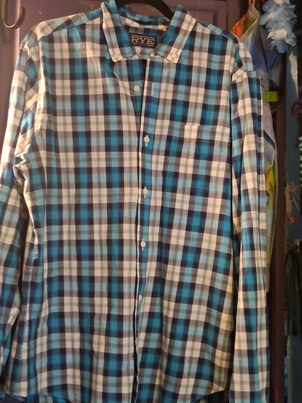 Rye Men's Blue and White Plaid Button-Down Shirt